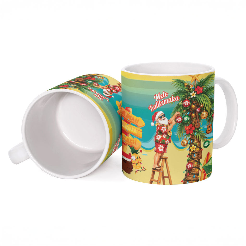 Hawaii Christmas Mele Kalikimaka Ceramic Mug Santa Decorating Xmas Palm Tree Tropical Vibes LT14 - Polynesian Pride