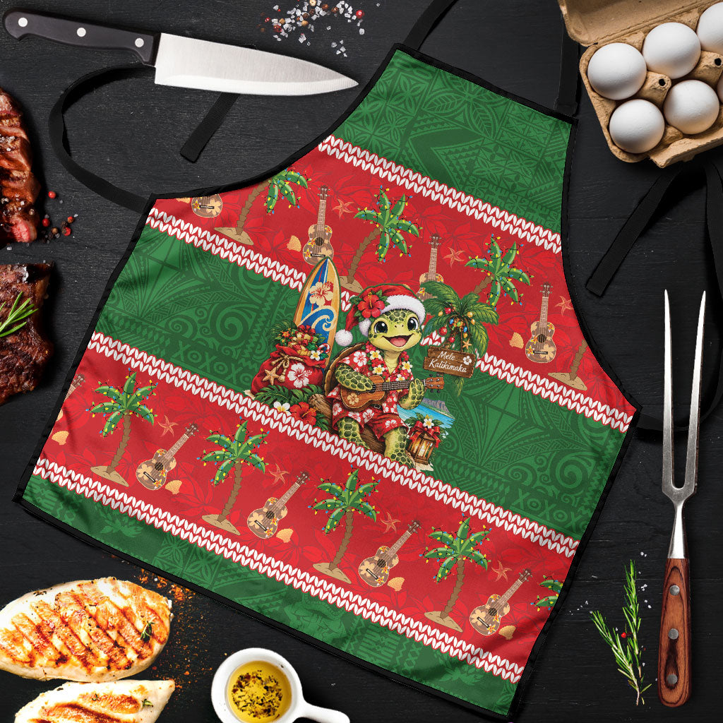 Hawaii Christmas Mele Kalikimaka Apron Aloha Turtle Santa With Ukulele LT14 Red - Polynesian Pride