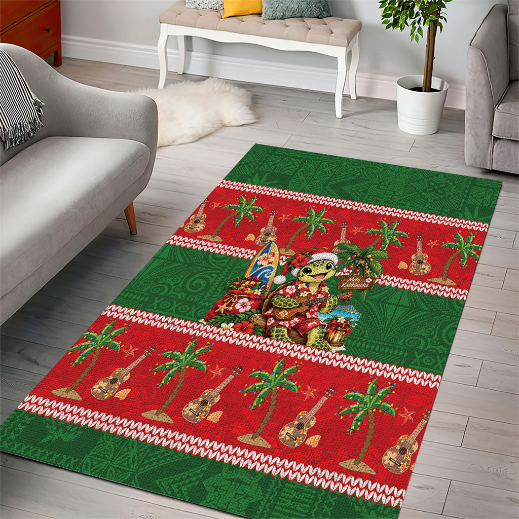 Hawaii Christmas Mele Kalikimaka Area Rug Aloha Turtle Santa With Ukulele LT14 - Polynesian Pride