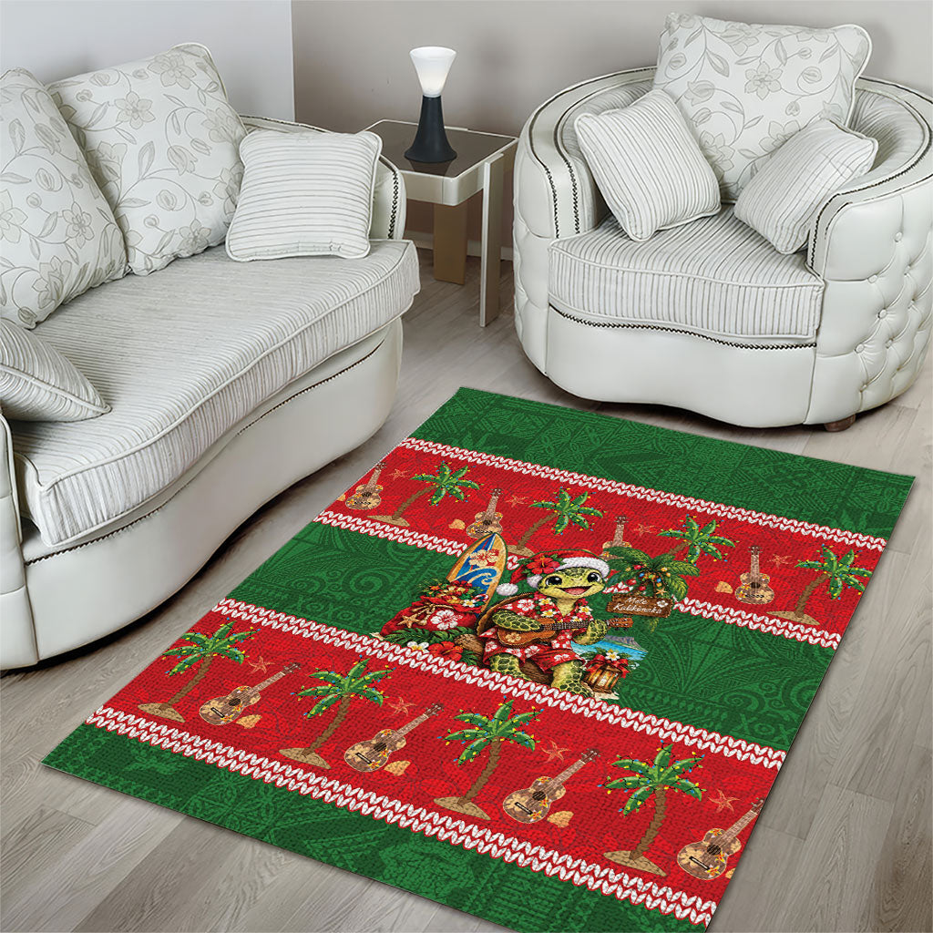Hawaii Christmas Mele Kalikimaka Area Rug Aloha Turtle Santa With Ukulele LT14 - Polynesian Pride
