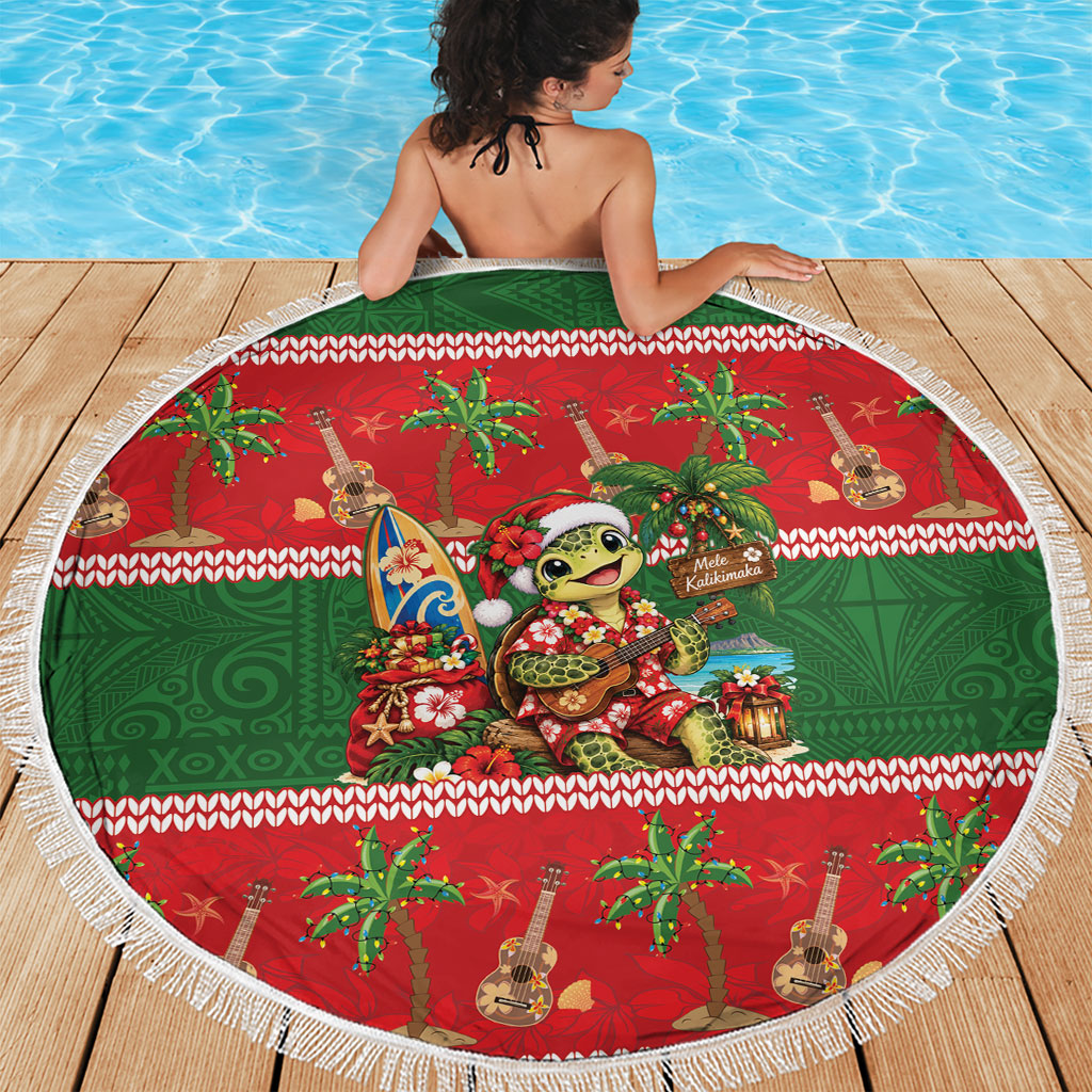 Hawaii Christmas Mele Kalikimaka Beach Blanket Aloha Turtle Santa With Ukulele LT14 - Polynesian Pride
