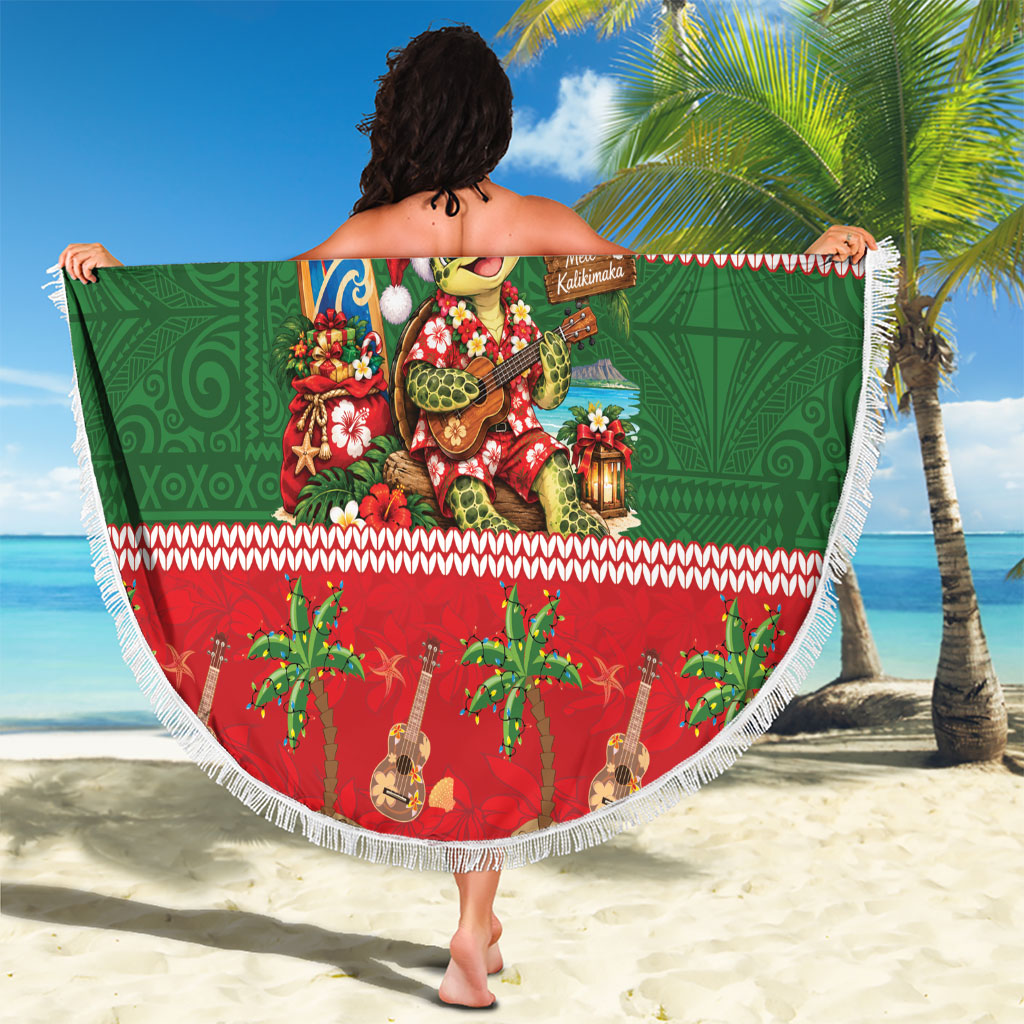 Hawaii Christmas Mele Kalikimaka Beach Blanket Aloha Turtle Santa With Ukulele LT14 - Polynesian Pride