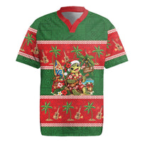 Hawaii Christmas Mele Kalikimaka Rugby Jersey Aloha Turtle Santa With Ukulele LT14 Red - Polynesian Pride