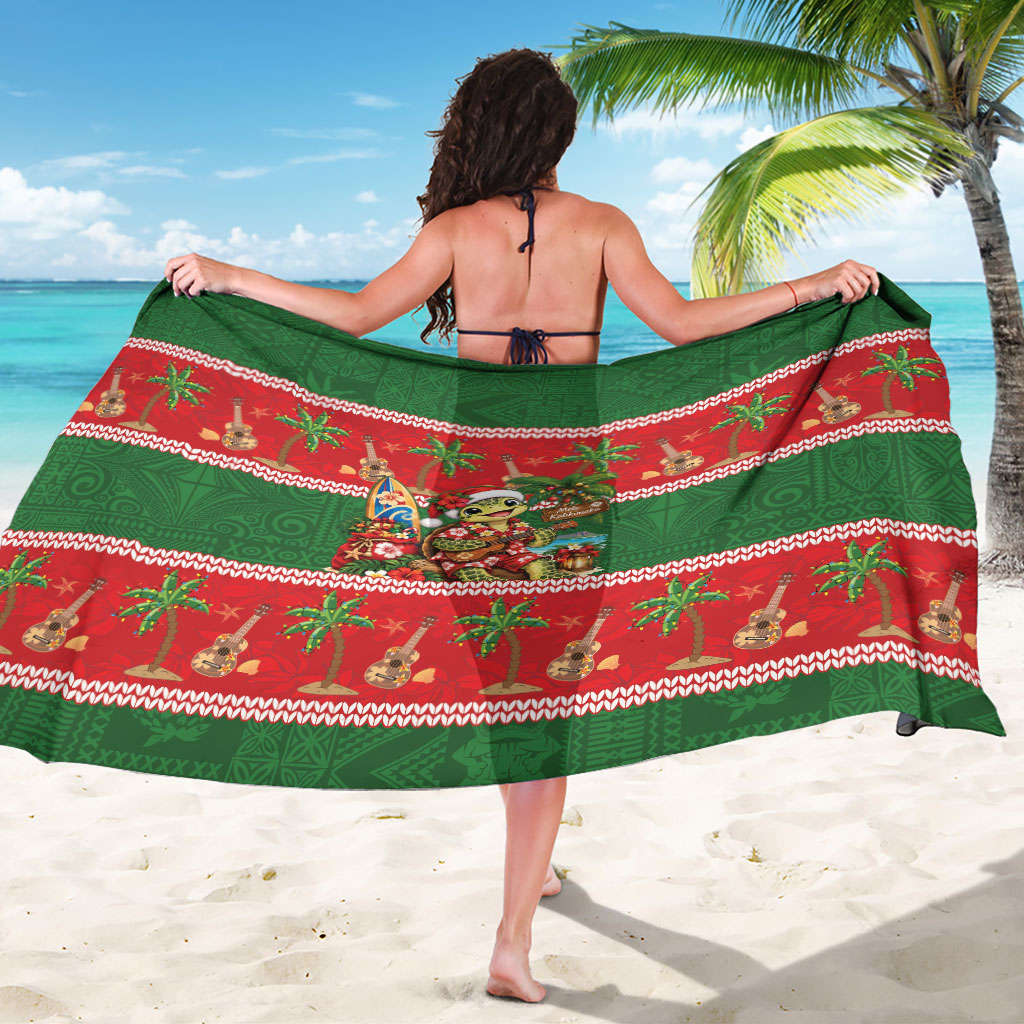 Hawaii Christmas Mele Kalikimaka Sarong Aloha Turtle Santa With Ukulele LT14 - Polynesian Pride