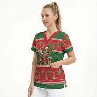 Hawaii Christmas Mele Kalikimaka Scrub Top Aloha Turtle Santa With Ukulele LT14 - Polynesian Pride