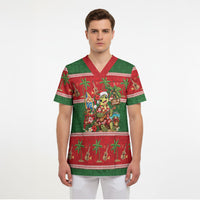 Hawaii Christmas Mele Kalikimaka Scrub Top Aloha Turtle Santa With Ukulele LT14 - Polynesian Pride