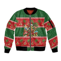 Hawaii Christmas Mele Kalikimaka Sleeve Zip Bomber Jacket Aloha Turtle Santa With Ukulele LT14 Unisex Red - Polynesian Pride