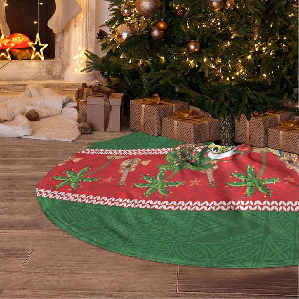 Hawaii Christmas Mele Kalikimaka Tree Skirt Aloha Turtle Santa With Ukulele LT14 - Polynesian Pride