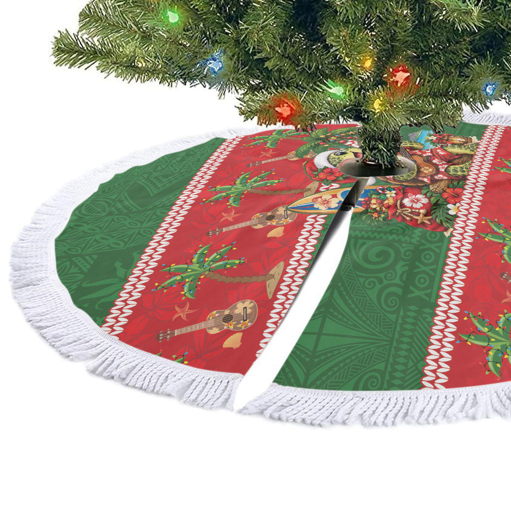 Hawaii Christmas Mele Kalikimaka Tree Skirt Aloha Turtle Santa With Ukulele LT14 - Polynesian Pride