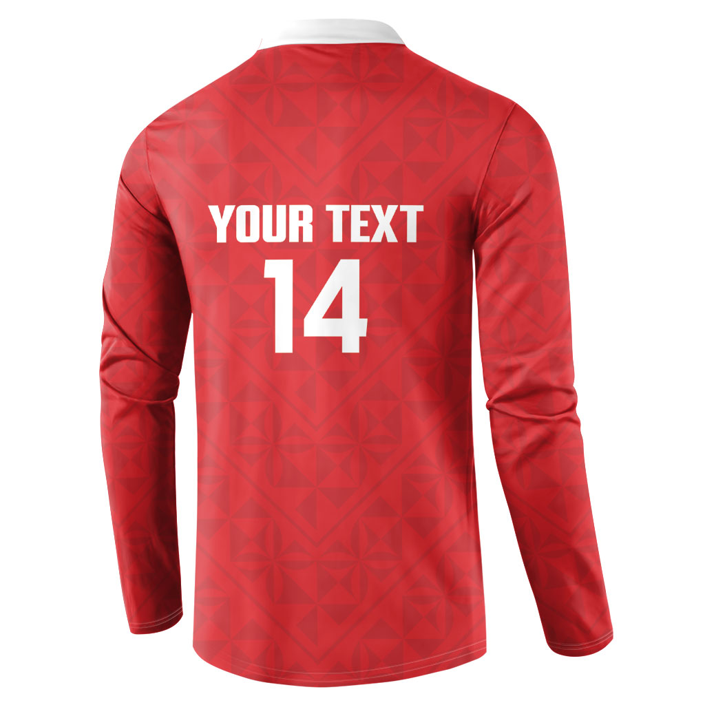 Mate Maa Tonga Rugby Custom Button Sweatshirt 2026 Tongan Ngatu Pattern Red LT14 - Polynesian Pride
