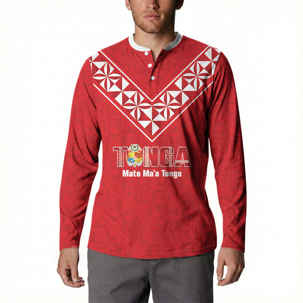 Mate Maa Tonga Rugby Custom Button Sweatshirt 2026 Tongan Ngatu Pattern Red LT14 - Polynesian Pride
