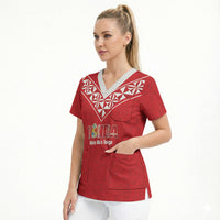 Mate Maa Tonga Rugby Custom Scrub Top 2026 Tongan Ngatu Pattern Red LT14 - Polynesian Pride