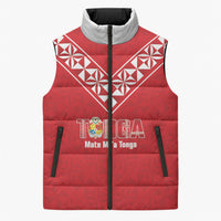 Mate Maa Tonga Rugby Custom Sleeveless Puffer Jacket 2026 Tongan Ngatu Pattern Red LT14 Unisex Red - Polynesian Pride