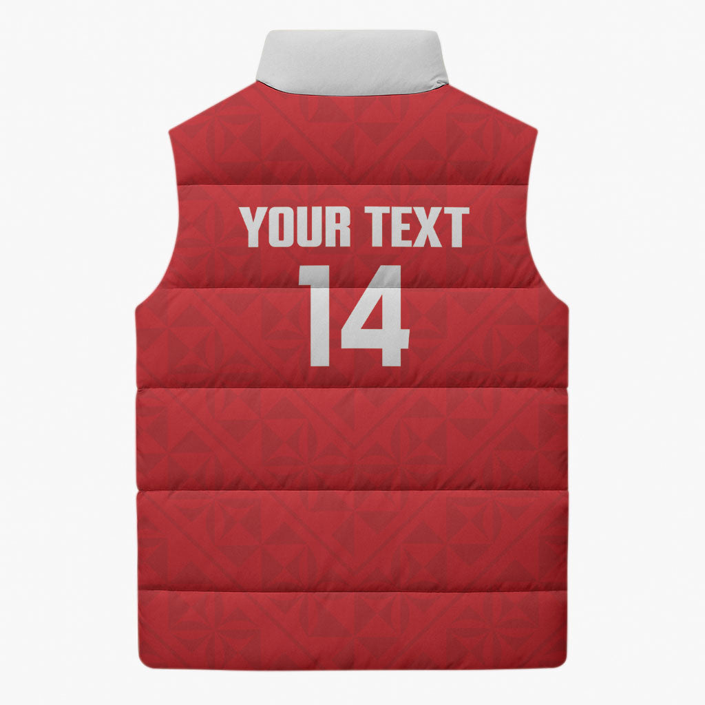 Mate Maa Tonga Rugby Custom Sleeveless Puffer Jacket 2026 Tongan Ngatu Pattern Red LT14 - Polynesian Pride