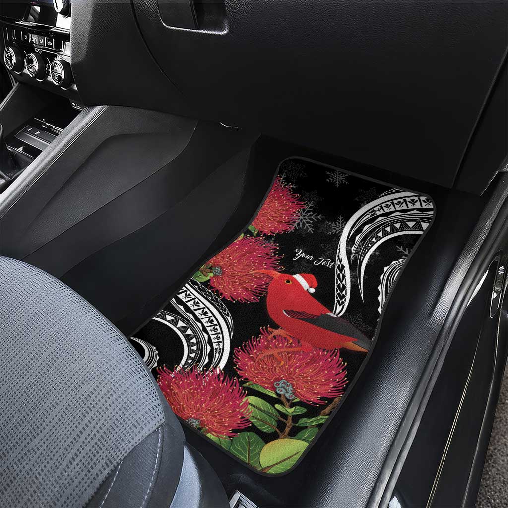 Personalized Mele Kalikimaka Hawaii Car Mats I'iwi Bird With Ohia Lehua - Black Color