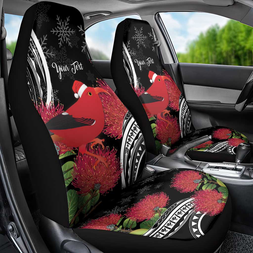 Personalized Mele Kalikimaka Hawaii Car Seat Cover I'iwi Bird With Ohia Lehua - Black Color LT14 - Polynesian Pride