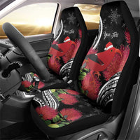 Personalized Mele Kalikimaka Hawaii Car Seat Cover I'iwi Bird With Ohia Lehua - Black Color LT14 - Polynesian Pride