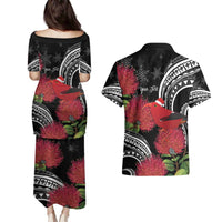 Personalized Mele Kalikimaka Hawaii Couples Matching Puletasi and Hawaiian Shirt I'iwi Bird With Ohia Lehua - Black Color LT14 - Polynesian Pride