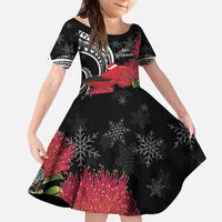 Personalized Mele Kalikimaka Hawaii Family Matching Long Sleeve Bodycon Dress and Hawaiian Shirt I'iwi Bird With Ohia Lehua - Black Color LT14 Daughter's Dress Black - Polynesian Pride