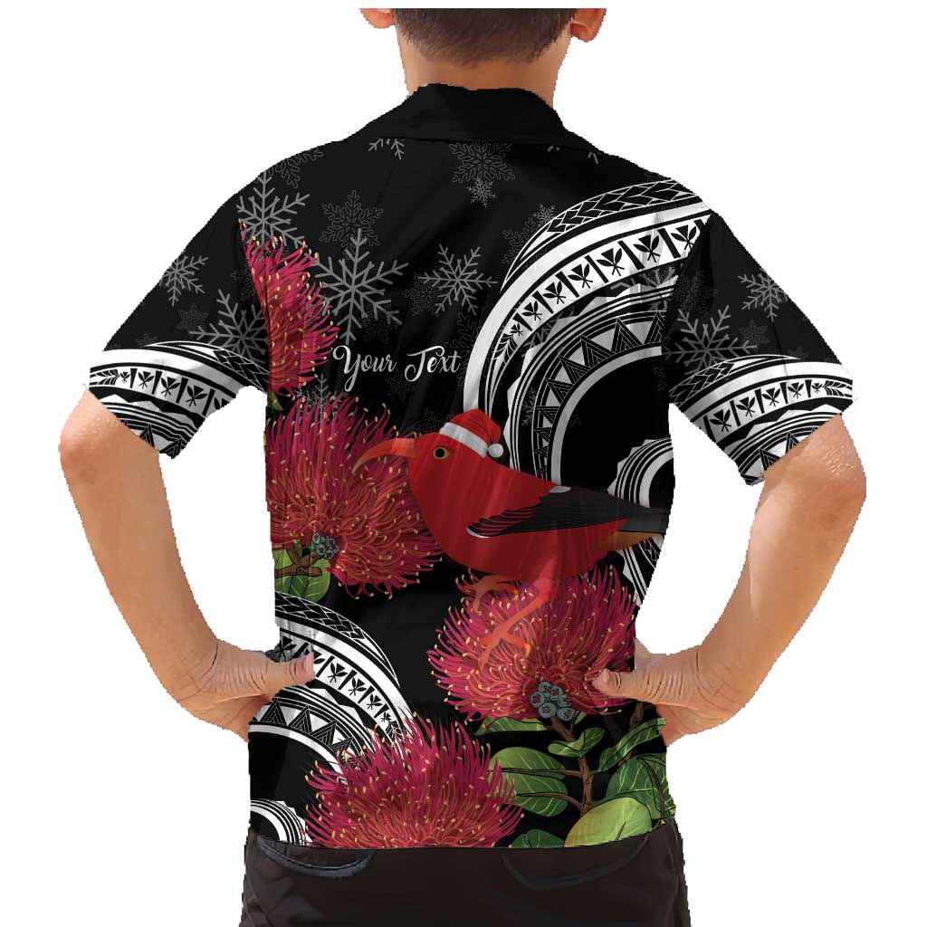 Personalized Mele Kalikimaka Hawaii Family Matching Mermaid Dress and Hawaiian Shirt I'iwi Bird With Ohia Lehua - Black Color LT14 - Polynesian Pride