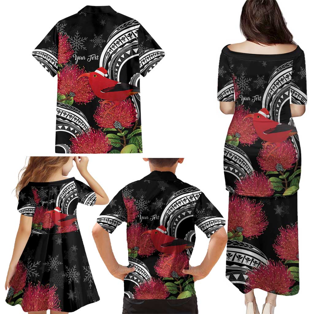Personalized Mele Kalikimaka Hawaii Family Matching Puletasi and Hawaiian Shirt I'iwi Bird With Ohia Lehua - Black Color LT14 - Polynesian Pride