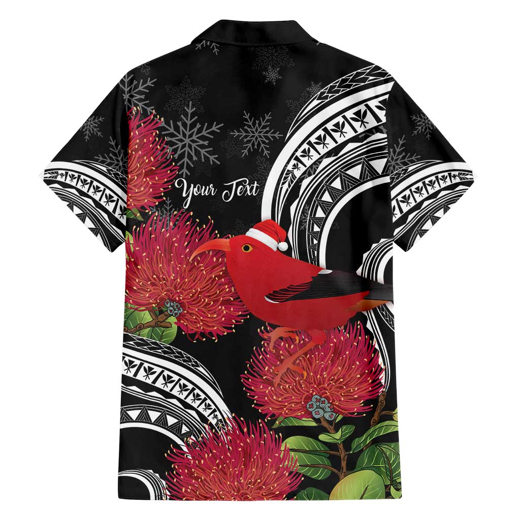 Personalized Mele Kalikimaka Hawaii Family Matching Puletasi and Hawaiian Shirt I'iwi Bird With Ohia Lehua - Black Color LT14 - Polynesian Pride