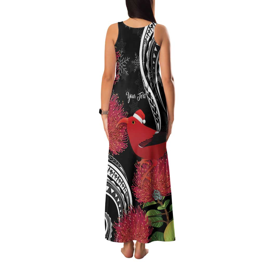 Personalized Mele Kalikimaka Hawaii Family Matching Tank Maxi Dress and Hawaiian Shirt I'iwi Bird With Ohia Lehua - Black Color LT14 - Polynesian Pride