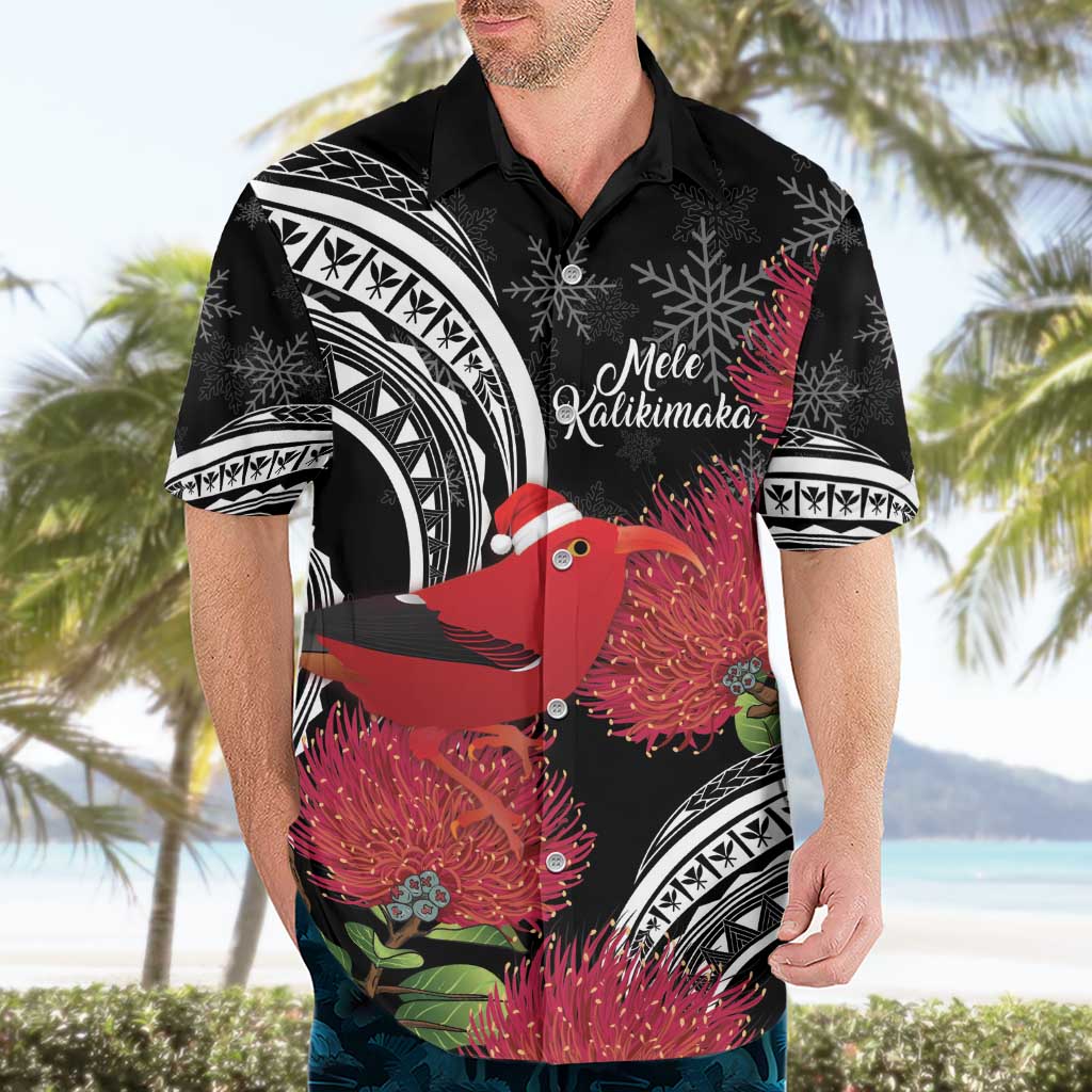 Personalized Mele Kalikimaka Hawaii Hawaiian Shirt I'iwi Bird With Ohia Lehua - Black Color LT14 - Polynesian Pride