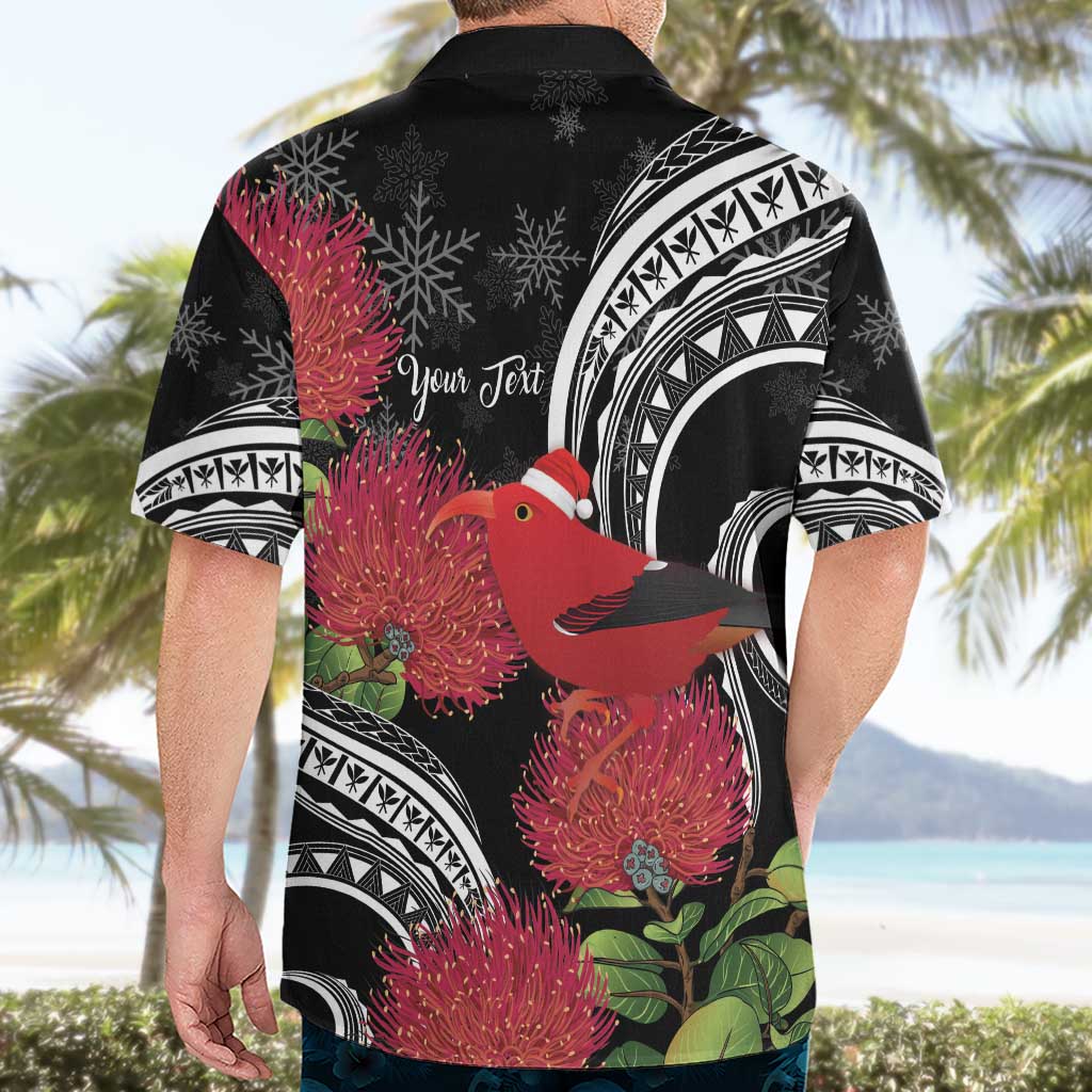 Personalized Mele Kalikimaka Hawaii Hawaiian Shirt I'iwi Bird With Ohia Lehua - Black Color LT14 - Polynesian Pride