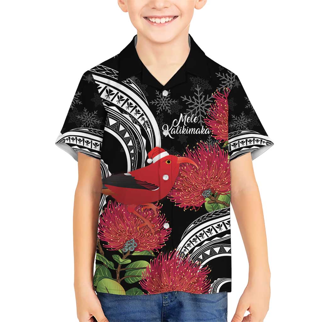 Personalized Mele Kalikimaka Hawaii Hawaiian Shirt I'iwi Bird With Ohia Lehua - Black Color LT14 - Polynesian Pride