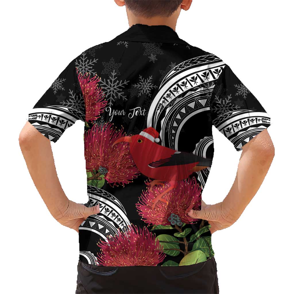 Personalized Mele Kalikimaka Hawaii Hawaiian Shirt I'iwi Bird With Ohia Lehua - Black Color LT14 - Polynesian Pride