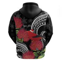 Personalized Mele Kalikimaka Hawaii Hoodie I'iwi Bird With Ohia Lehua - Black Color LT14 - Polynesian Pride