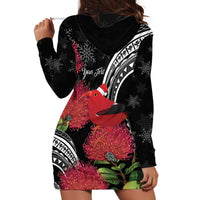 Personalized Mele Kalikimaka Hawaii Hoodie Dress I'iwi Bird With Ohia Lehua - Black Color LT14 - Polynesian Pride