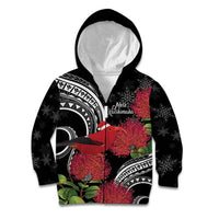 Personalized Mele Kalikimaka Hawaii Kid Hoodie I'iwi Bird With Ohia Lehua - Black Color LT14 Zip Hoodie Black - Polynesian Pride