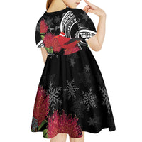 Personalized Mele Kalikimaka Hawaii Kid Short Sleeve Dress I'iwi Bird With Ohia Lehua - Black Color LT14 - Polynesian Pride