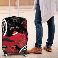 Personalized Mele Kalikimaka Hawaii Luggage Cover I'iwi Bird With Ohia Lehua - Black Color LT14 Black - Polynesian Pride