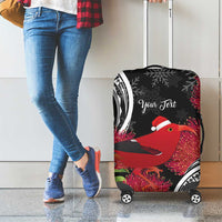 Personalized Mele Kalikimaka Hawaii Luggage Cover I'iwi Bird With Ohia Lehua - Black Color LT14 - Polynesian Pride
