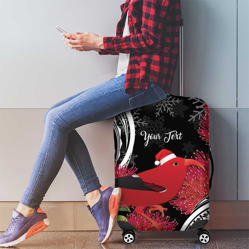 Personalized Mele Kalikimaka Hawaii Luggage Cover I'iwi Bird With Ohia Lehua - Black Color LT14 - Polynesian Pride