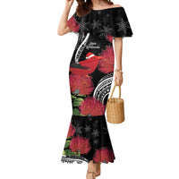 Personalized Mele Kalikimaka Hawaii Mermaid Dress I'iwi Bird With Ohia Lehua - Black Color LT14 Women Black - Polynesian Pride