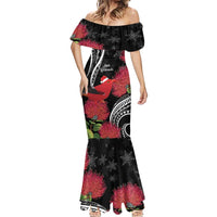 Personalized Mele Kalikimaka Hawaii Mermaid Dress I'iwi Bird With Ohia Lehua - Black Color LT14 - Polynesian Pride