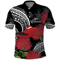 Personalized Mele Kalikimaka Hawaii Polo Shirt I'iwi Bird With Ohia Lehua - Black Color LT14 Black - Polynesian Pride