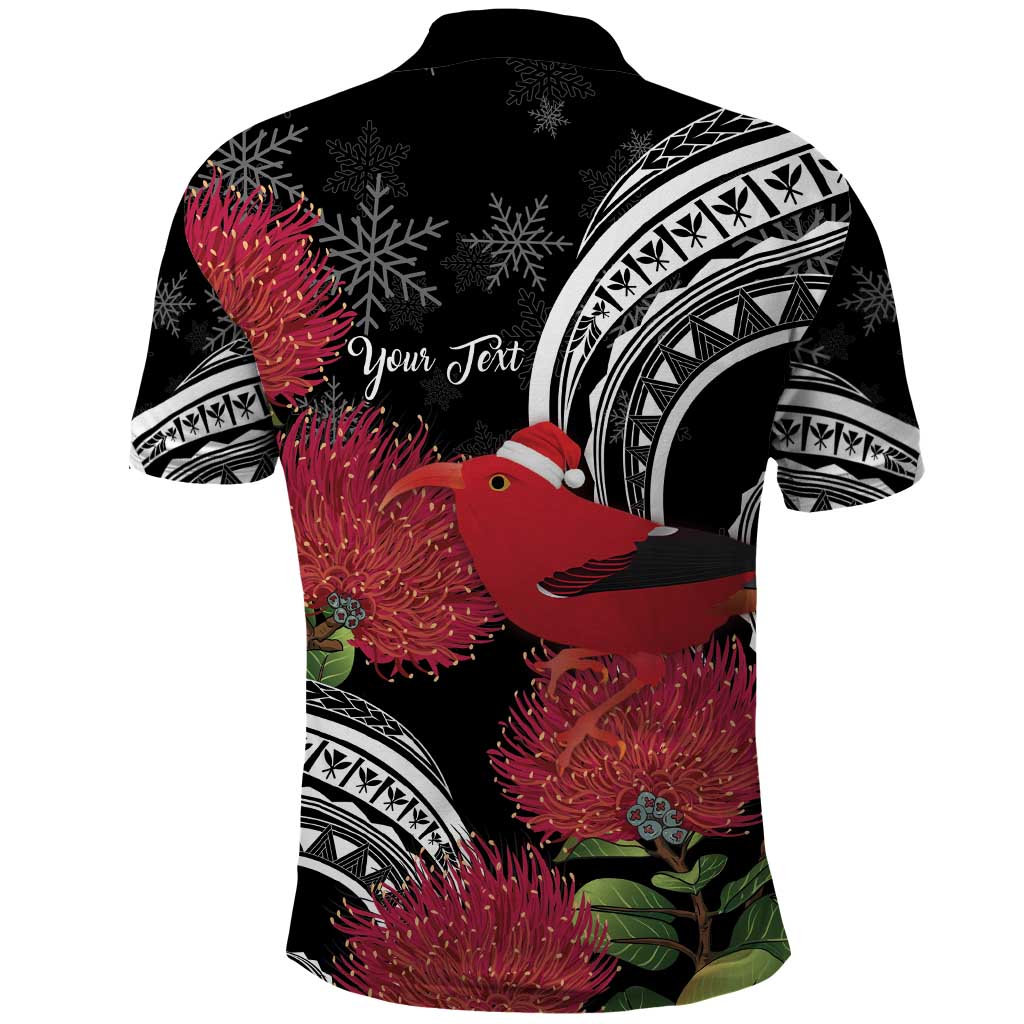 Personalized Mele Kalikimaka Hawaii Polo Shirt I'iwi Bird With Ohia Lehua - Black Color LT14 - Polynesian Pride