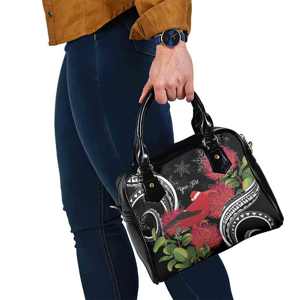 Personalized Mele Kalikimaka Hawaii Shoulder Handbag I'iwi Bird With Ohia Lehua - Black Color