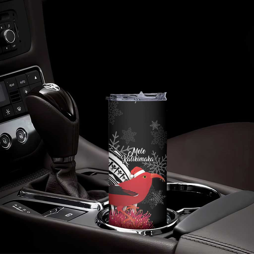 Personalized Mele Kalikimaka Hawaii Skinny Tumbler I'iwi Bird With Ohia Lehua - Black Color LT14 - Polynesian Pride