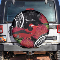 Personalized Mele Kalikimaka Hawaii Spare Tire Cover I'iwi Bird With Ohia Lehua - Black Color LT14 Black - Polynesian Pride
