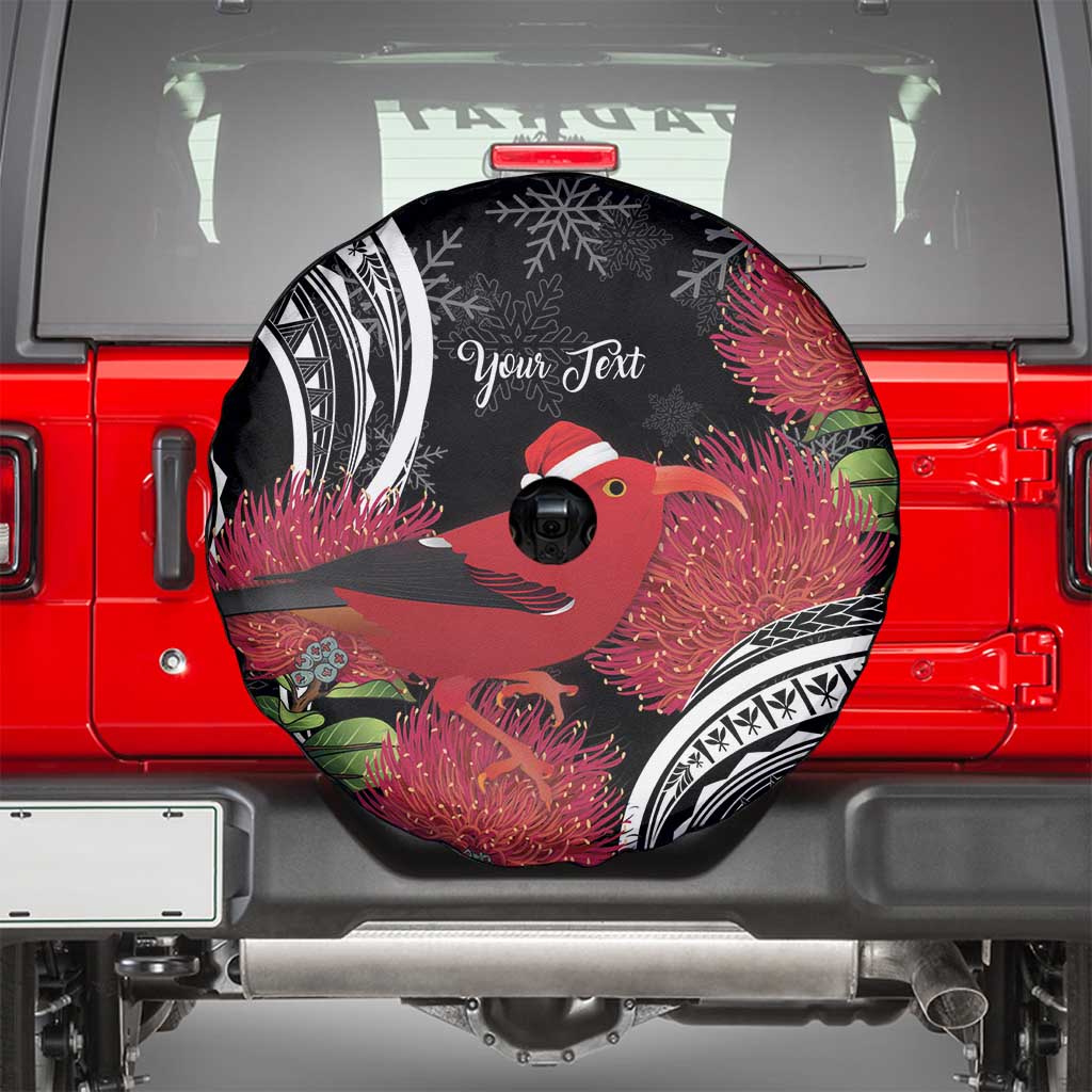 Personalized Mele Kalikimaka Hawaii Spare Tire Cover I'iwi Bird With Ohia Lehua - Black Color LT14 - Polynesian Pride