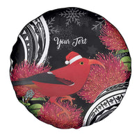 Personalized Mele Kalikimaka Hawaii Spare Tire Cover I'iwi Bird With Ohia Lehua - Black Color LT14 - Polynesian Pride