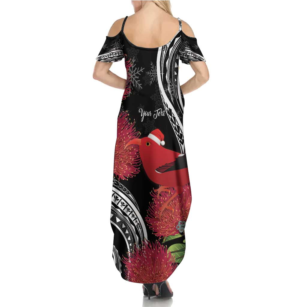 Personalized Mele Kalikimaka Hawaii Summer Maxi Dress I'iwi Bird With Ohia Lehua - Black Color LT14 - Polynesian Pride
