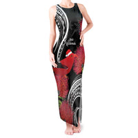 Personalized Mele Kalikimaka Hawaii Tank Maxi Dress I'iwi Bird With Ohia Lehua - Black Color LT14 Women Black - Polynesian Pride
