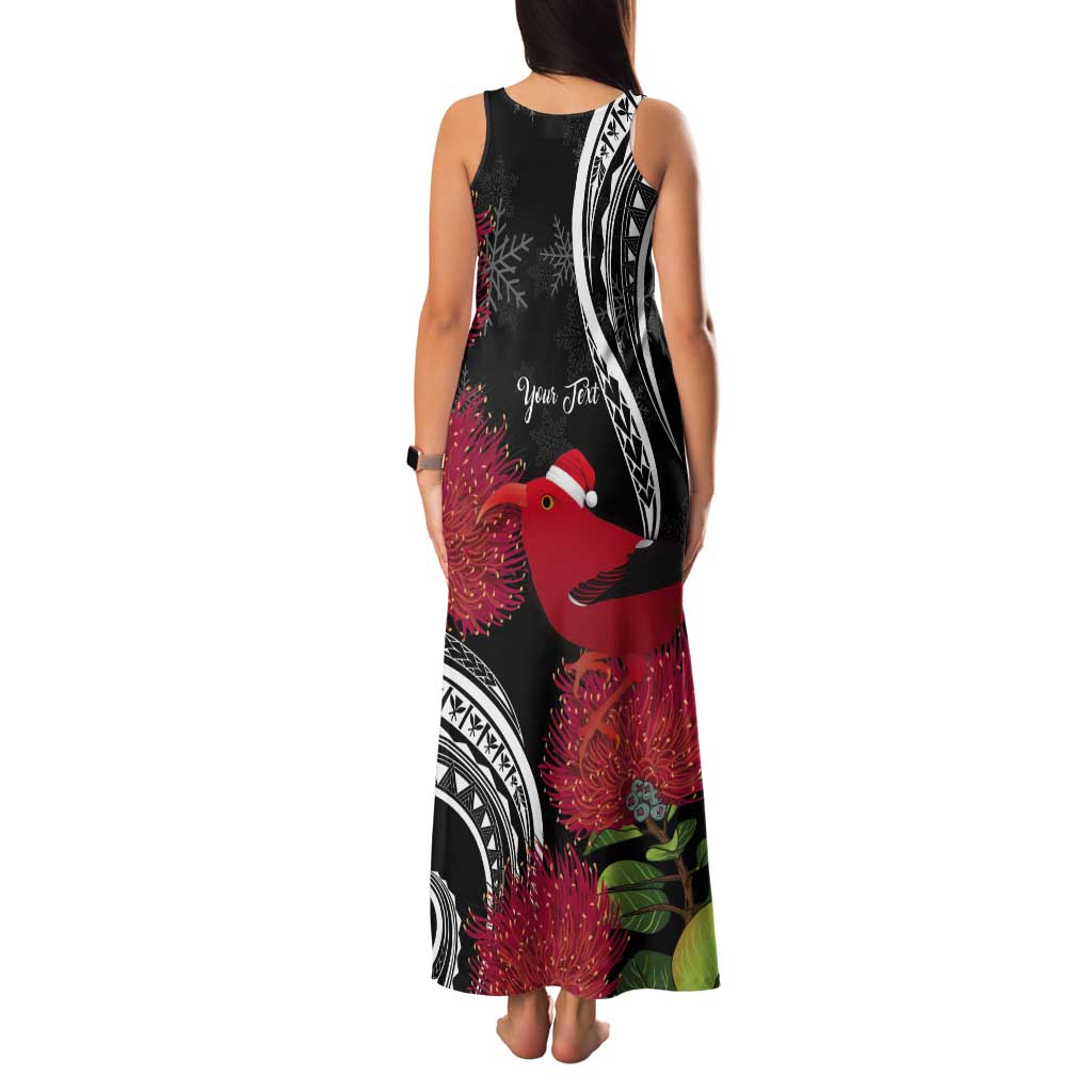 Personalized Mele Kalikimaka Hawaii Tank Maxi Dress I'iwi Bird With Ohia Lehua - Black Color LT14 - Polynesian Pride